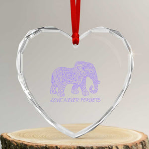 Love Never Forgets Elephant Mandala Heart Crystal Glass Ornament Animal Lover Gift