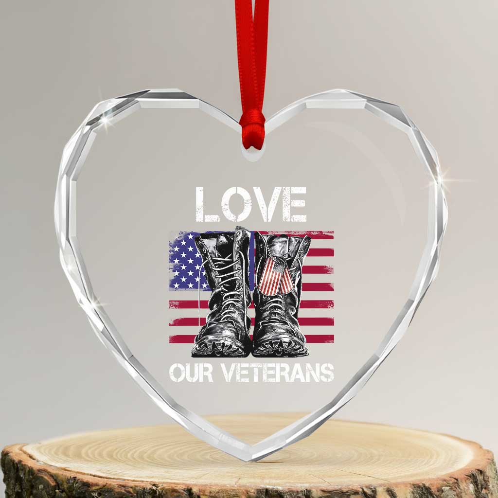 Love Our Veterans Heart Crystal Glass Ornament American Flag Military Supportive Veterans Day TS10 Transparent Glass 3'' Heart Print Your Wear