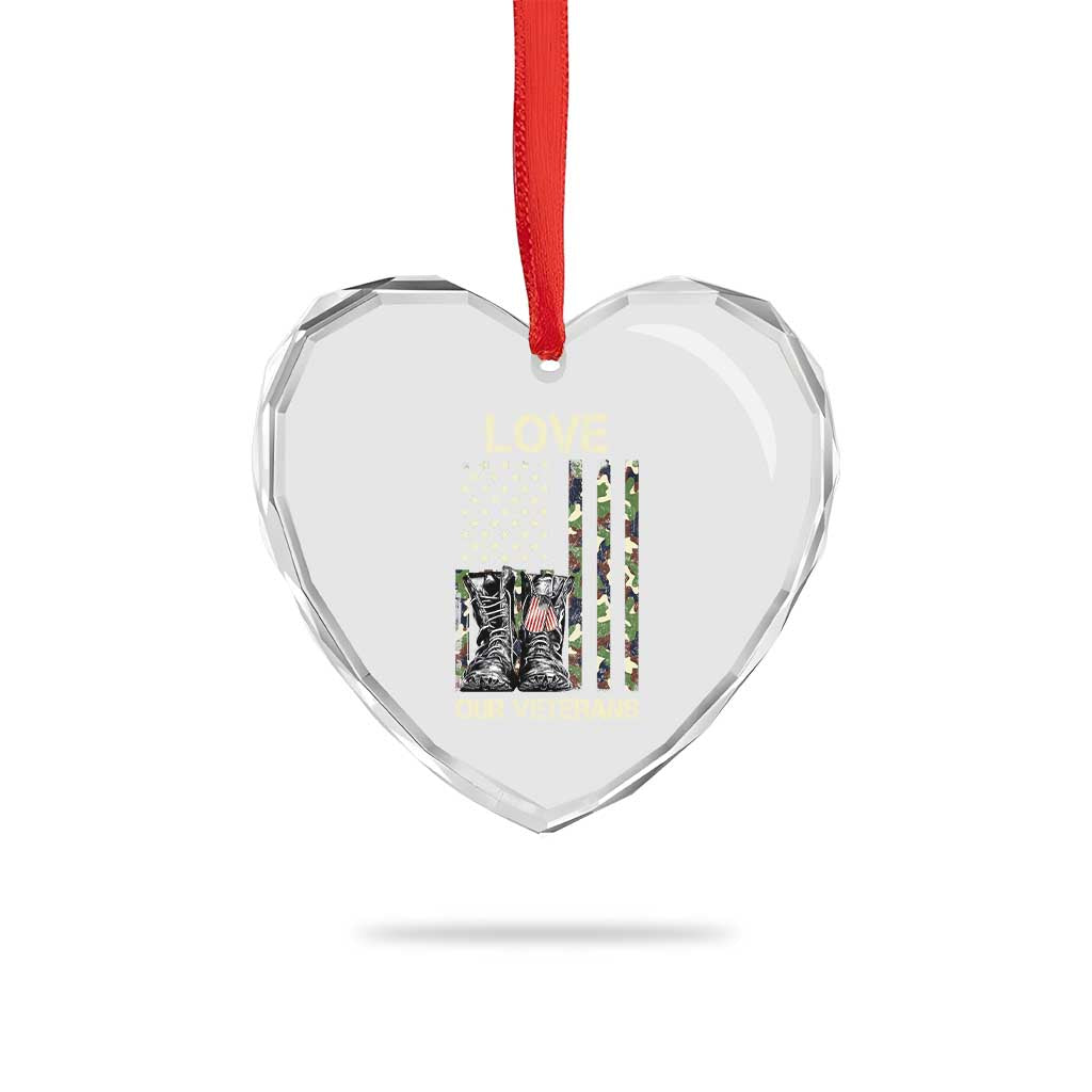 Love Our Veterans Heart Crystal Glass Ornament Camo American Flag Military Supportive Veterans Day TS10 Print Your Wear