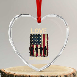 Love Our Veterans Heart Crystal Glass Ornament US Veterans Day Proud Military Family US Flag TS10 Transparent Glass 3'' Heart Print Your Wear