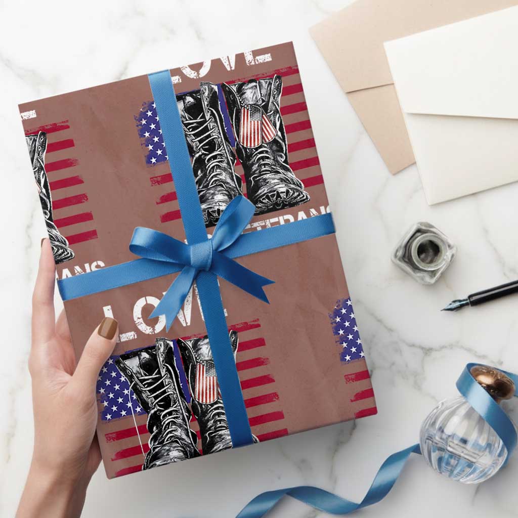 Love Our Veterans Wrapping Paper Roll American Flag Military Supportive Veterans Day TS10 Mocha Print Your Wear