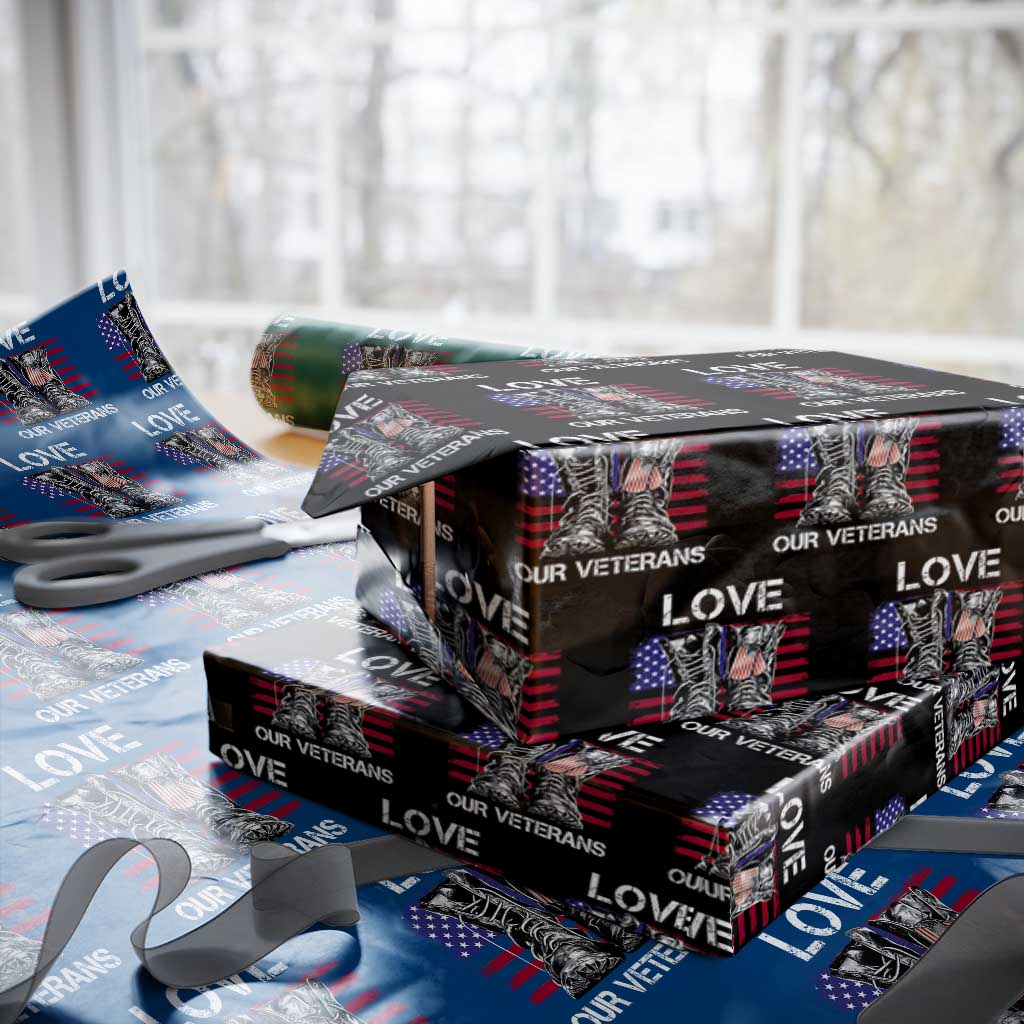 Love Our Veterans Wrapping Paper Roll American Flag Military Supportive Veterans Day TS10 Black Print Your Wear