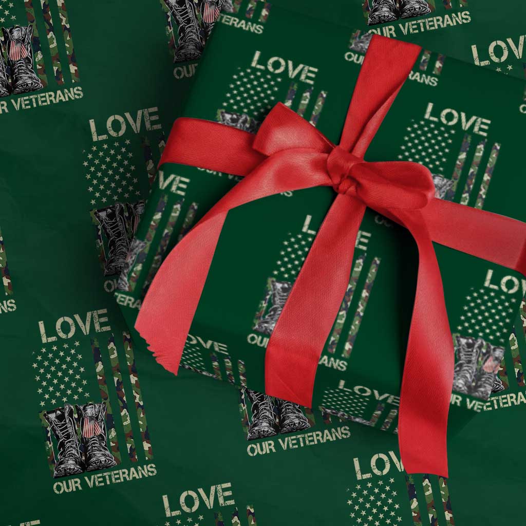 Love Our Veterans Wrapping Paper Roll Camo American Flag Military Supportive Veterans Day TS10 Green Print Your Wear