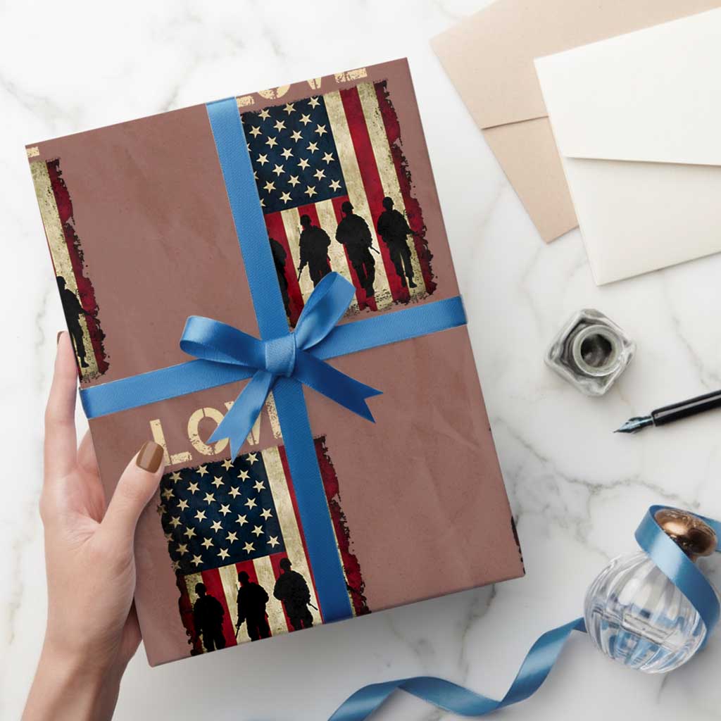 Love Our Veterans Wrapping Paper Roll US Veterans Day Proud Military Family US Flag TS10 Mocha Print Your Wear