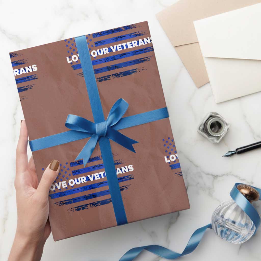 Love Our Veterans Wrapping Paper Roll Veterans Day Grunge American Flag TS10 Mocha Print Your Wear