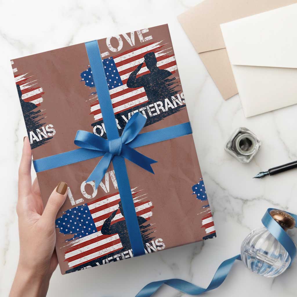 Love Our Veterans Wrapping Paper Roll Veterans Day Military Appreciation US Flag TS10 Mocha Print Your Wear