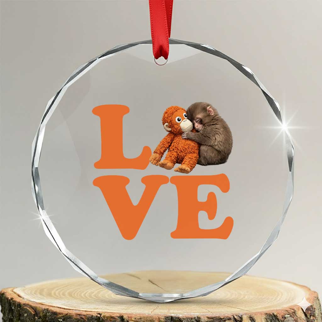 Love Punch the Baby Monkey Crystal Glass Ornament Cute Hugging Plush Toy Viral Friendship TS02 Transparent Glass 3'' Circle Print Your Wear