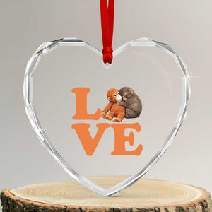 Love Punch the Baby Monkey Heart Crystal Glass Ornament Cute Hugging Plush Toy Viral Friendship TS02 Transparent Glass 3'' Heart Print Your Wear
