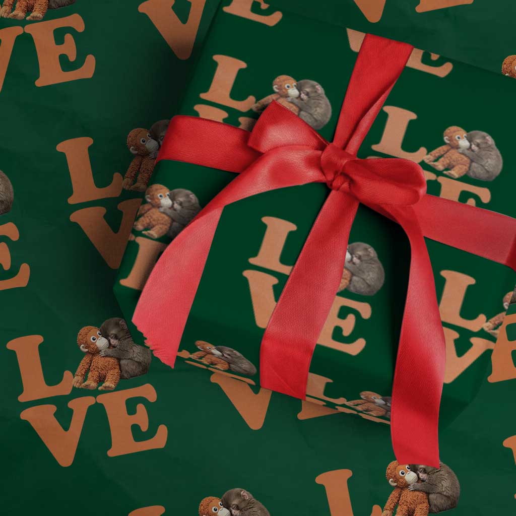 Love Punch the Baby Monkey Wrapping Paper Roll Cute Hugging Plush Toy Viral Friendship TS02 Green Print Your Wear