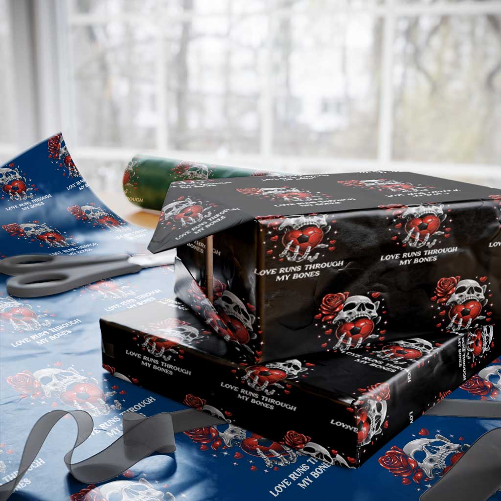 Love Runs Through My Bones Wrapping Paper Roll Funny Skeleton Soccer Gift TS12 Black Print Your Wear