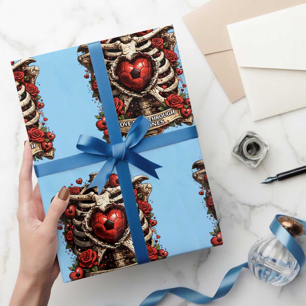 Love Runs Through My Bones Wrapping Paper Roll Funny Skeleton Soccer Player Gift TS12 Light Blue Print Your Wear