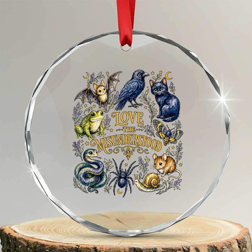 Love The Misunderstood Whimsigoth Dark Cottagecore Crystal Glass Ornament Bat Crow Black Cat Frog Snake Spooky Folklore TS02 Transparent Glass 3'' Circle Print Your Wear