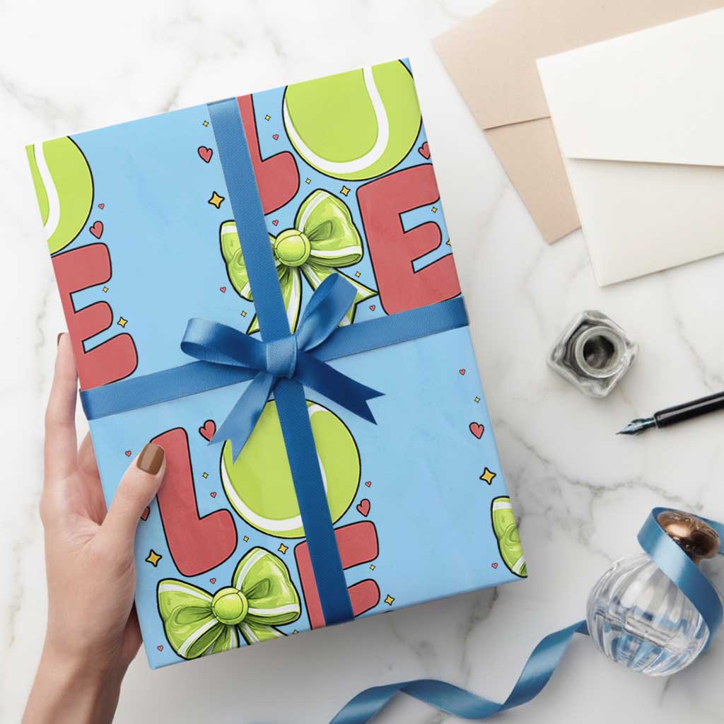 Love With A Tennis Ball Wrapping Paper Roll Valentines Day Gift TS12 Light Blue Print Your Wear