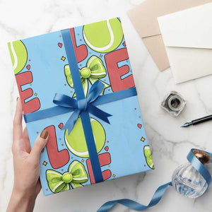 Love With A Tennis Ball Wrapping Paper Roll Valentines Day Gift TS12 Light Blue Print Your Wear