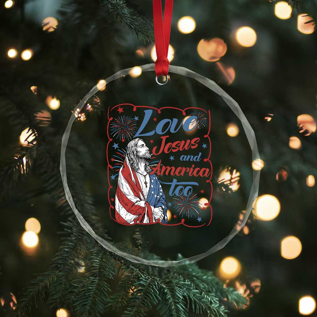 Loves Jesus and America Too Crystal Glass Ornament Patriotic Christian Jesus 4th of July TS14 Print Your Wear