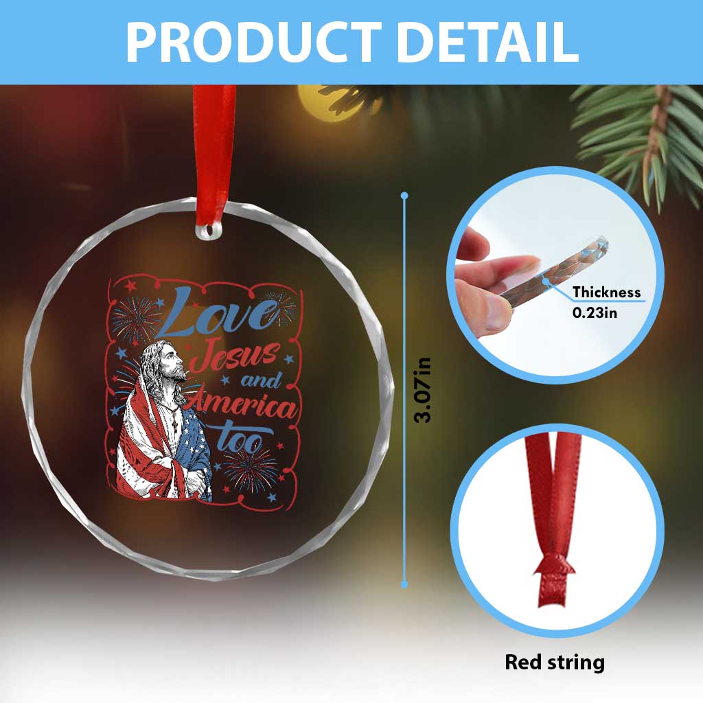 Loves Jesus and America Too Crystal Glass Ornament Patriotic Christian Jesus 4th of July TS14 Print Your Wear