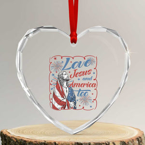 Loves Jesus and America Too Heart Crystal Glass Ornament Patriotic Christian Jesus 4th of July TS14 Transparent Glass 3'' Heart Print Your Wear