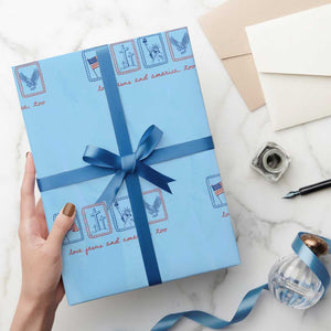 Loves Jesus and America Too Wrapping Paper Roll 4th of July Christian TS14 Light Blue Print Your Wear