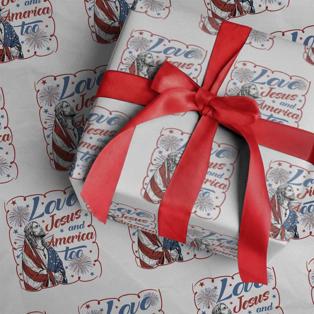 Loves Jesus and America Too Wrapping Paper Roll Patriotic Christian Jesus 4th of July TS14 White Print Your Wear