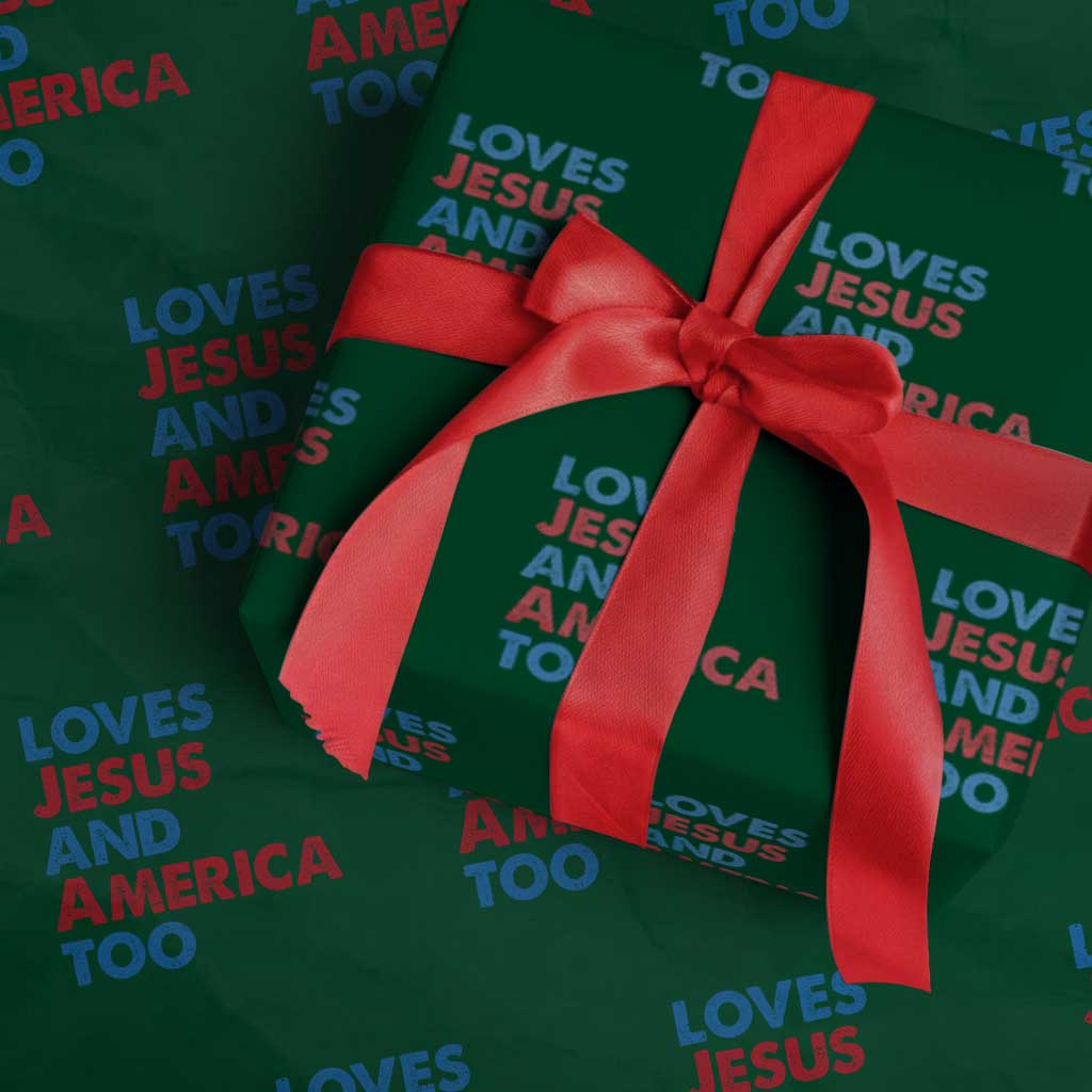 Loves Jesus and America Too Wrapping Paper Roll 4th of July Patriotic TS10 Green Print Your Wear