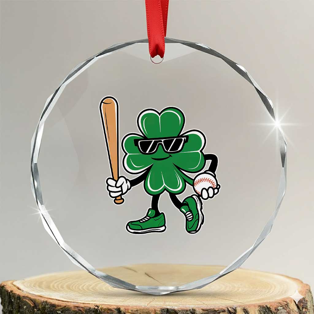 Lucky Baseball Shamrock Crystal Glass Ornament St Patrick's Day T-Ball Sport Lover Gift TS02 Transparent Glass 3'' Circle Print Your Wear
