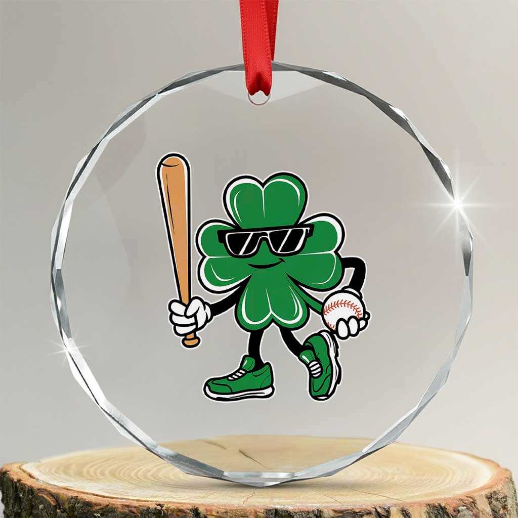 Lucky Baseball Shamrock Crystal Glass Ornament St Patrick's Day T-Ball Sport Lover Gift TS02 Transparent Glass 3'' Circle Print Your Wear