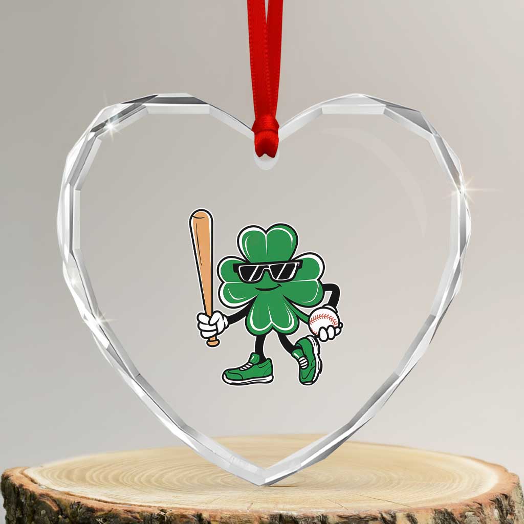 Lucky Baseball Shamrock Heart Crystal Glass Ornament St Patrick's Day T-Ball Sport Lover Gift TS02 Transparent Glass 3'' Heart Print Your Wear