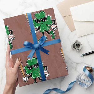 Lucky Baseball Shamrock Wrapping Paper Roll St Patrick's Day T-Ball Sport Lover Gift TS02 Mocha Print Your Wear