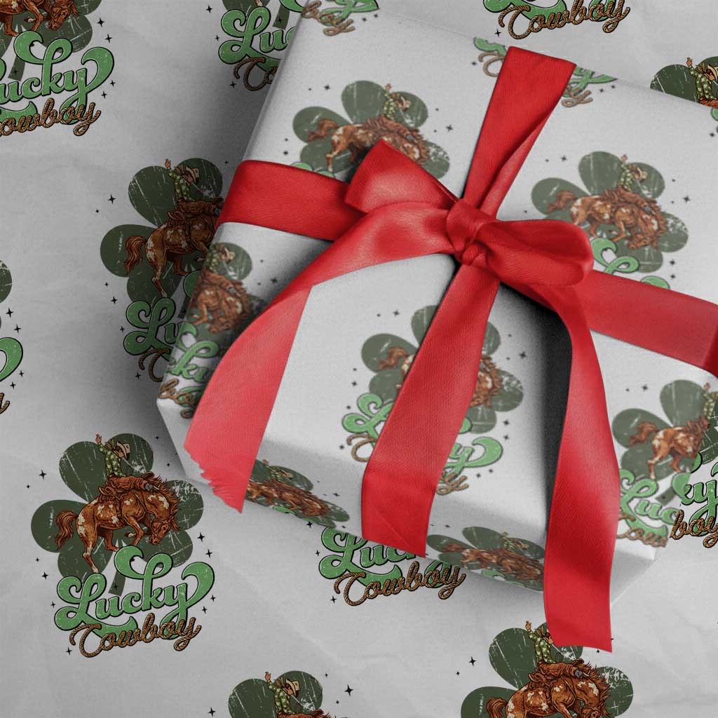 Lucky Cowboy Western Wrapping Paper Roll Funny St Patrick's Day TS14 White Print Your Wear