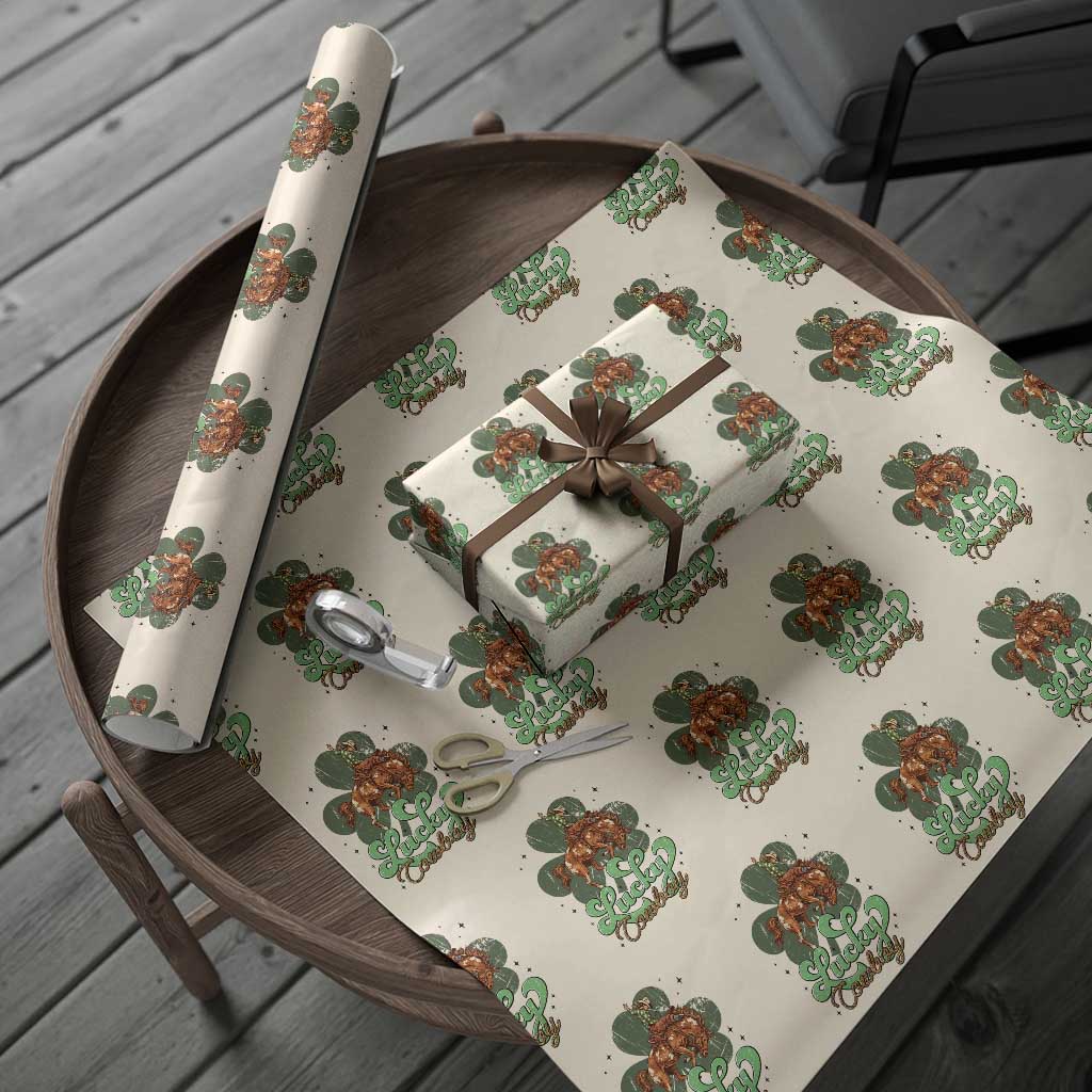 Lucky Cowboy Western Wrapping Paper Roll Funny St Patrick's Day TS14 Beige Print Your Wear