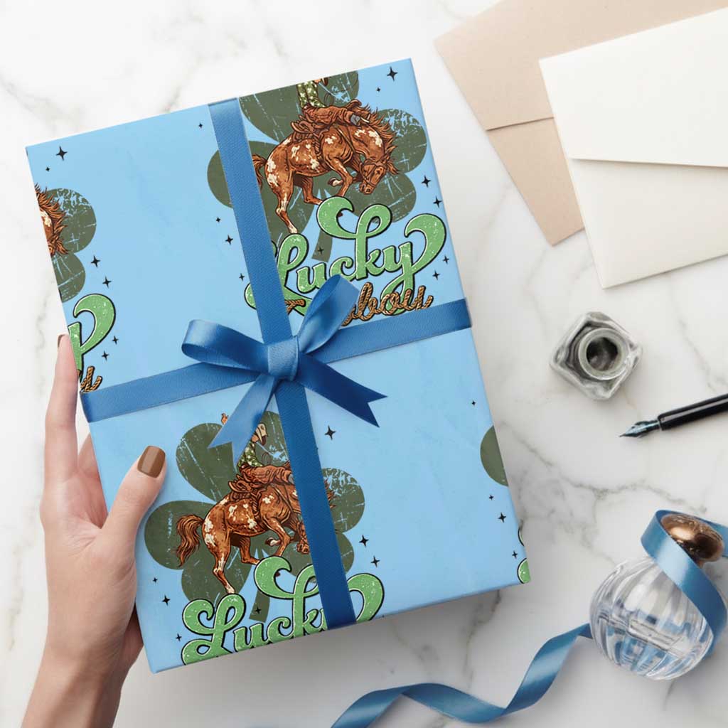 Lucky Cowboy Western Wrapping Paper Roll Funny St Patrick's Day TS14 Light Blue Print Your Wear