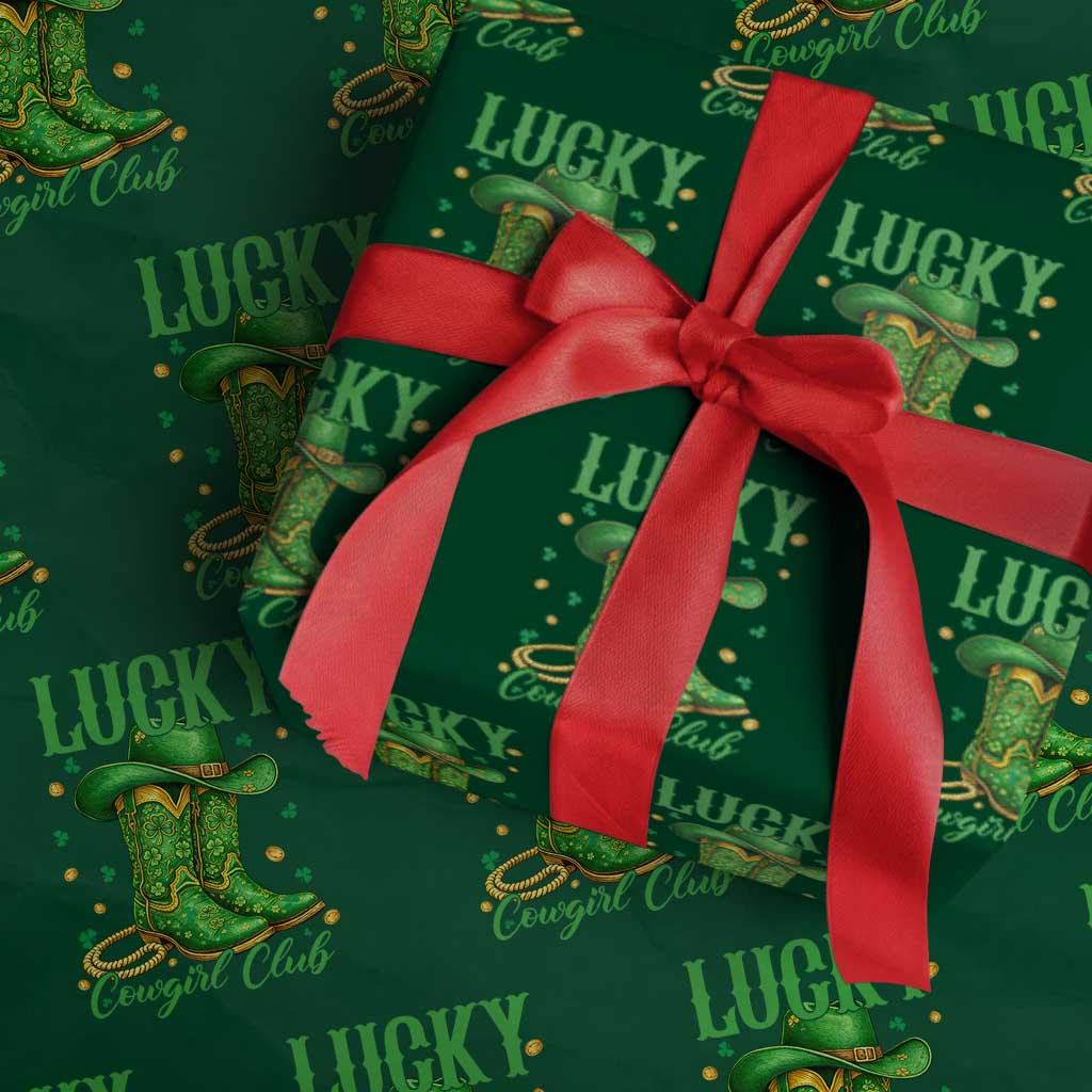Lucky Cowgirl Club Wrapping Paper Roll Western Irish Cowboy St Patrick Day TS14 Green Print Your Wear