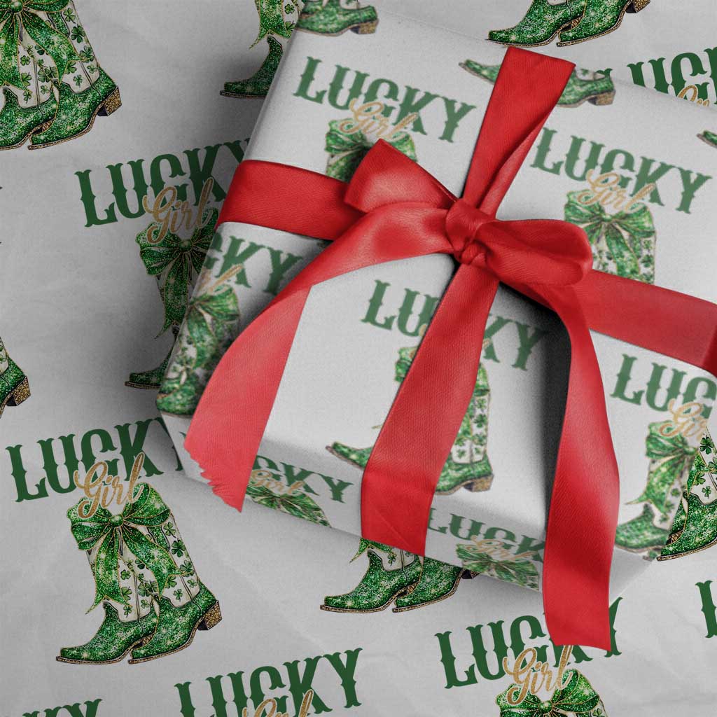 Lucky Cowgirl Wrapping Paper Roll Western Irish Cowboy St Patrick Day TS14 White Print Your Wear