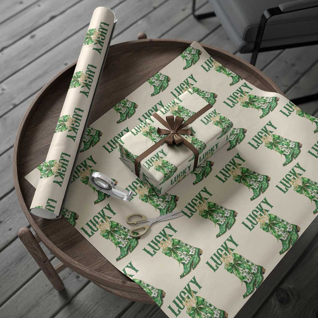 Lucky Cowgirl Wrapping Paper Roll Western Irish Cowboy St Patrick Day TS14 Beige Print Your Wear