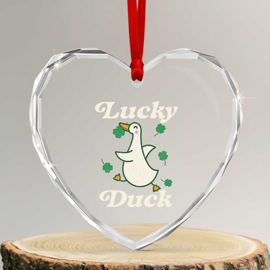 Lucky Duck Heart Crystal Glass Ornament St Patricks Day Shamrock Irish TS10 Transparent Glass 3'' Heart Print Your Wear