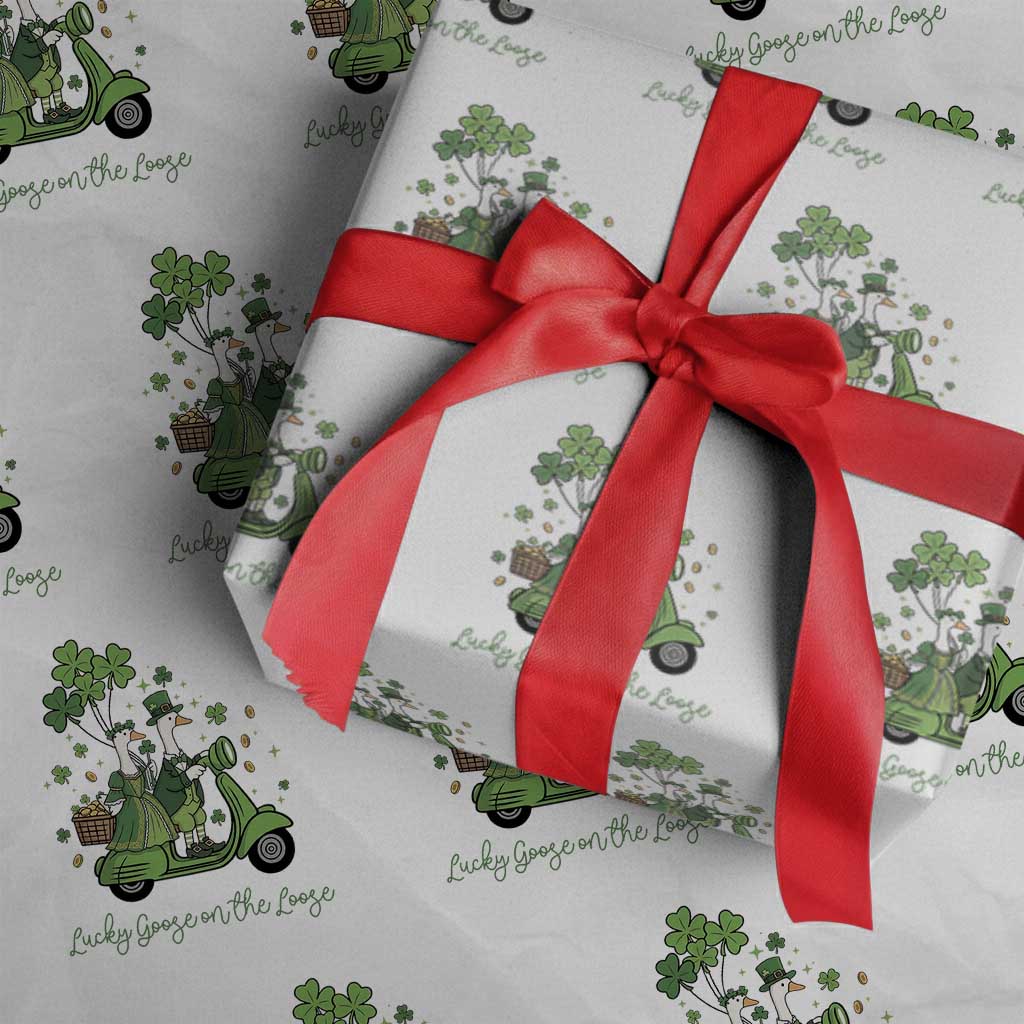 Lucky Goose On The Loose Wrapping Paper Roll St Patricks Day Irish Pride TS12 White Print Your Wear