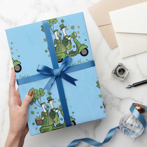 Lucky Goose On The Loose Wrapping Paper Roll St Patricks Day Irish Pride TS12 Light Blue Print Your Wear