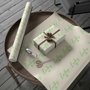 Lucky Irish Shamrock Wrapping Paper Roll St Patricks Day Letter Print Lightweight TS10 Beige Print Your Wear