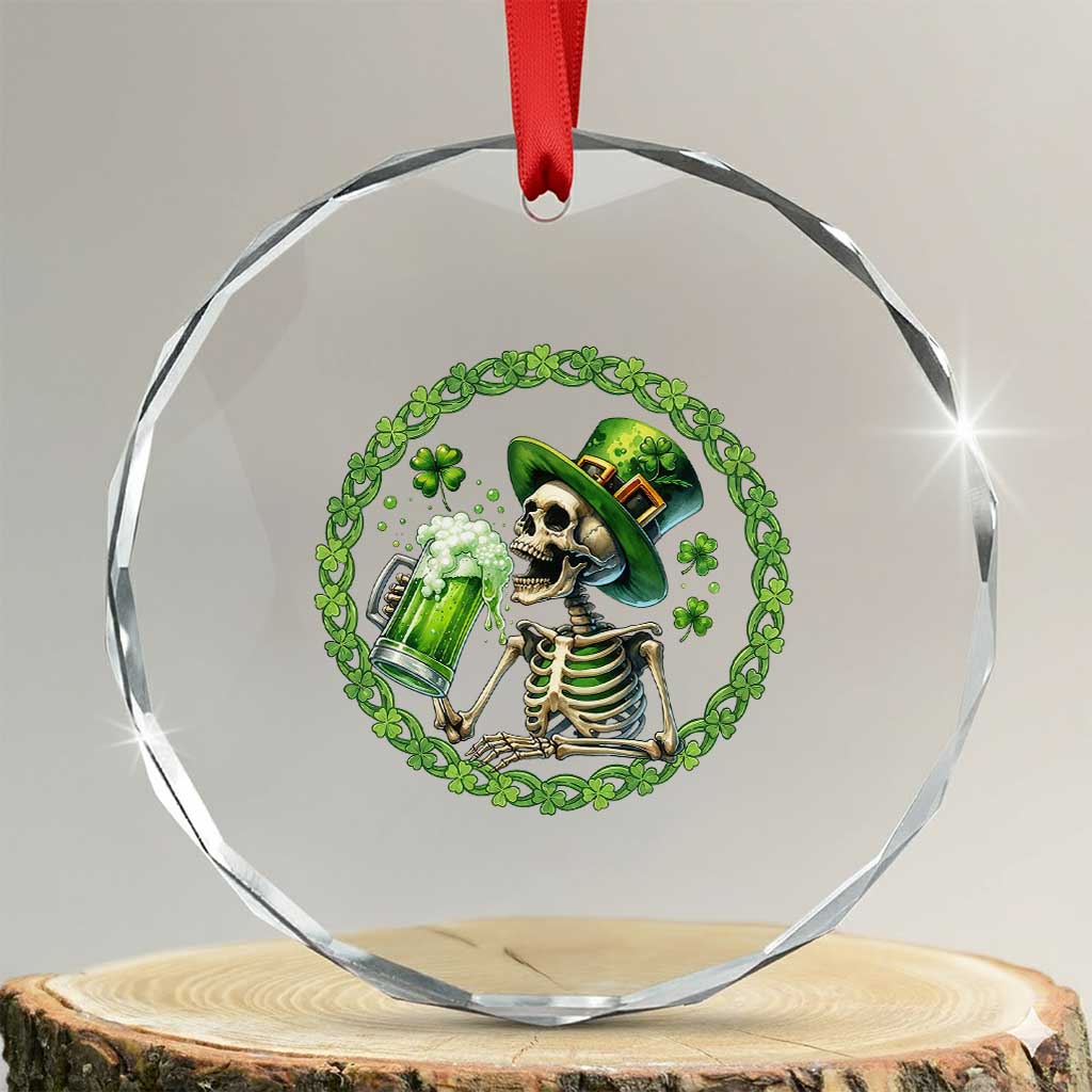 Lucky Irish Skeleton St Patricks Day Crystal Glass Ornament Beer Lover TS12 Transparent Glass 3'' Circle Print Your Wear