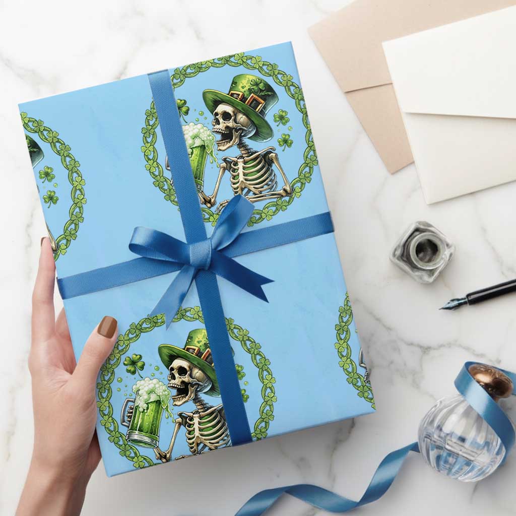 Lucky Irish Skeleton St Patricks Day Wrapping Paper Roll Beer Lover TS12 Light Blue Print Your Wear