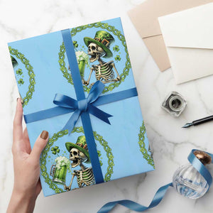Lucky Irish Skeleton St Patricks Day Wrapping Paper Roll Beer Lover TS12 Light Blue Print Your Wear