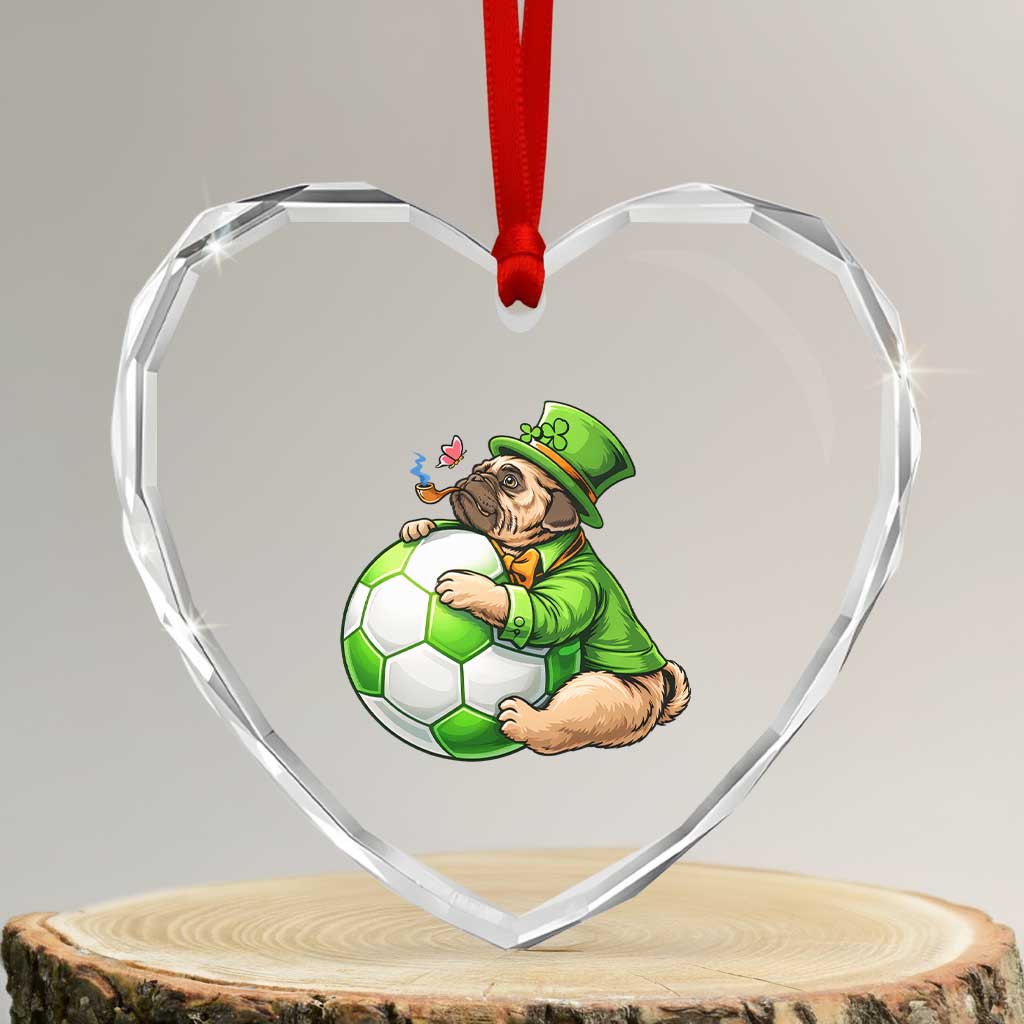 Lucky Pug Soccer Lover Heart Crystal Glass Ornament St Paddys Day Irish Football Gift TS12 Transparent Glass 3'' Heart Print Your Wear