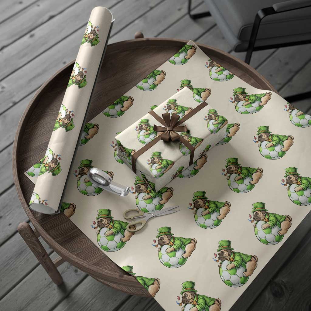 Lucky Pug Soccer Lover Wrapping Paper Roll St Paddys Day Irish Football Gift TS12 Beige Print Your Wear