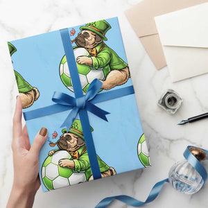 Lucky Pug Soccer Lover Wrapping Paper Roll St Paddys Day Irish Football Gift TS12 Light Blue Print Your Wear