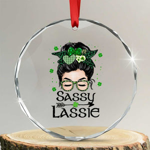 Lucky Sassy Lassie Messy Bun Crystal Glass Ornament Funny St Patricks Day TS02 Transparent Glass 3'' Circle Print Your Wear
