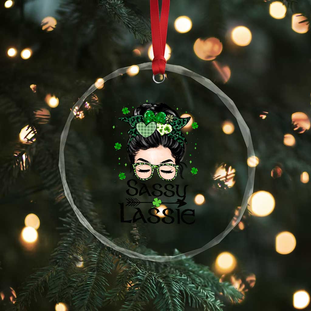 Lucky Sassy Lassie Messy Bun Crystal Glass Ornament Funny St Patricks Day TS02 Print Your Wear