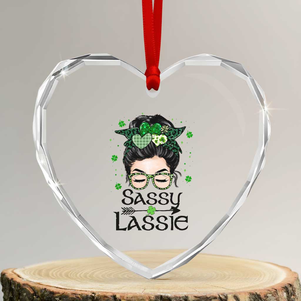 Lucky Sassy Lassie Messy Bun Heart Crystal Glass Ornament Funny St Patricks Day TS02 Transparent Glass 3'' Heart Print Your Wear