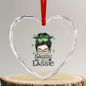 Lucky Sassy Lassie Messy Bun Heart Crystal Glass Ornament Funny St Patricks Day TS02 Transparent Glass 3'' Heart Print Your Wear