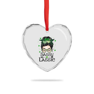 Lucky Sassy Lassie Messy Bun Heart Crystal Glass Ornament Funny St Patricks Day TS02 Print Your Wear
