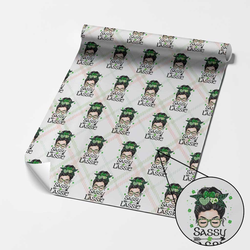 Lucky Sassy Lassie Messy Bun Wrapping Paper Roll Funny St Patricks Day TS02 Christmas Plaid Print Your Wear